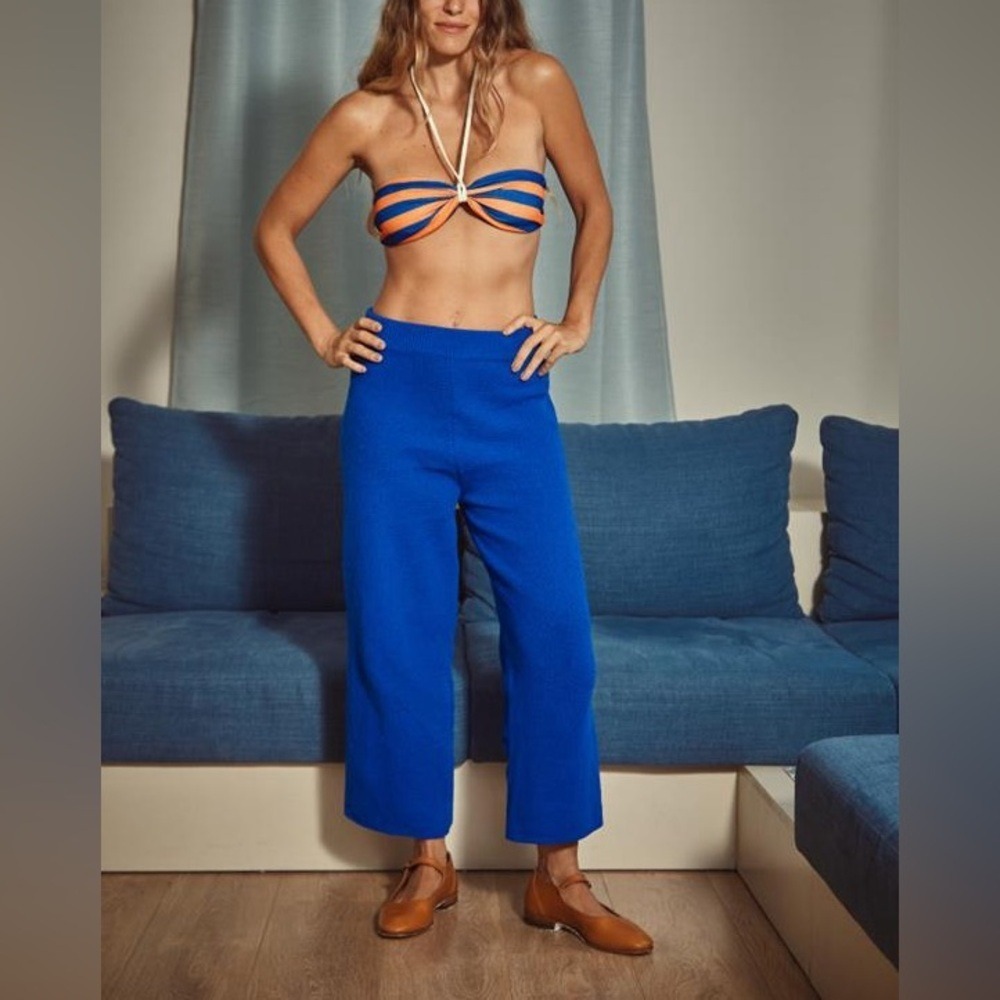 Royal Blue Polyester Pollazo Pants Wide Leg petite Size 6 EUC